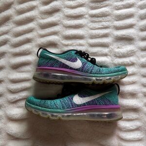 Nike Flyknit Max Sneakers in Teal and Purple with White Swoosh